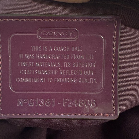 Coach Domed Satchel Handbag Style 24606 Beige w/Logo - Plum Trim & Interior - Picture 5 of 16